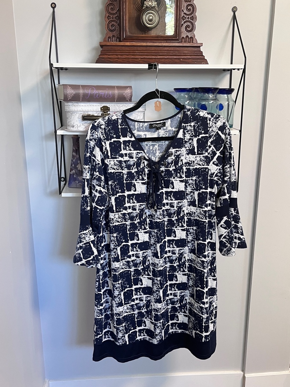 Apt. 9 Navy & White Printed Tie-Neck Women’s Dress